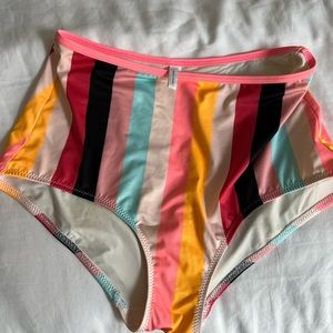 Brigette solid and striped high waist bikini bottom
